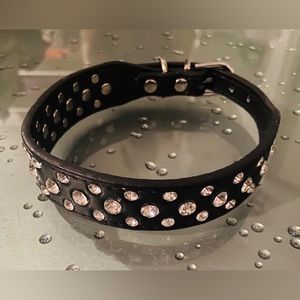 Black Crystal Jeweled Studded Dog Collar 16" x 1” Silver Hardware New W/out Tag